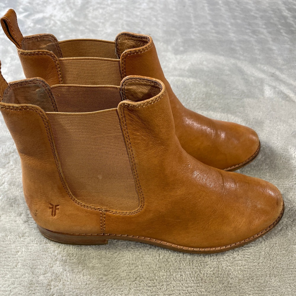 Frye Anna Chelsea Boots Womens 6.5 Camel Leather Ankle Boho Fall Minimalist